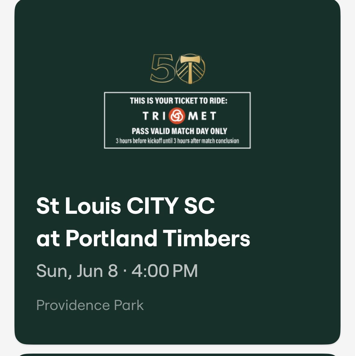 2 Tix Timbers Versus St. Louis Sunday, June 8 At 4 Pm. This Price Is For Two Tickets.