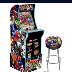 Limited Edition Marvel vs Capcom Arcade 1UP Machine With Riser And Stool 