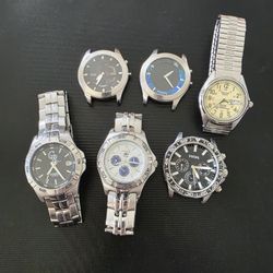 Watch Lot Of 6 Big Tic Fossil & Pulsar Railroad Approved FOR PARTS OR REPAIR 
