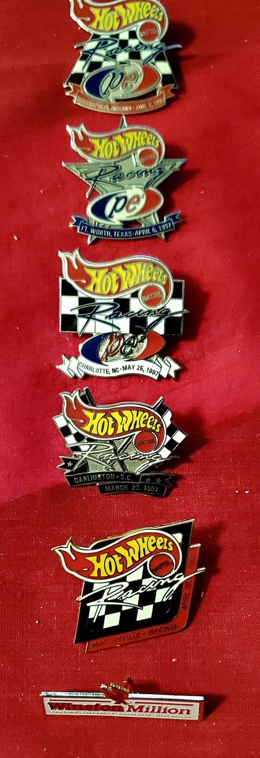 6 DIFFERENT HOT WHEELS NASCAR TRACK HAT PINS
