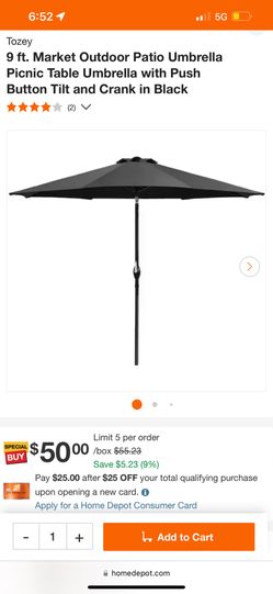 9 ft. Market Outdoor Patio Umbrella Picnic Table Umbrella with Push Button Tilt and Crank in Black