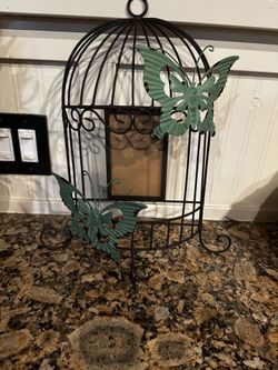 Metal Bird Cage Picture Frame Wall Decor - New