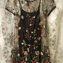 Girls Size 10 Dress Black With Flowers