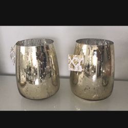 2 Gold Candle Holders Or Flower Vases. 