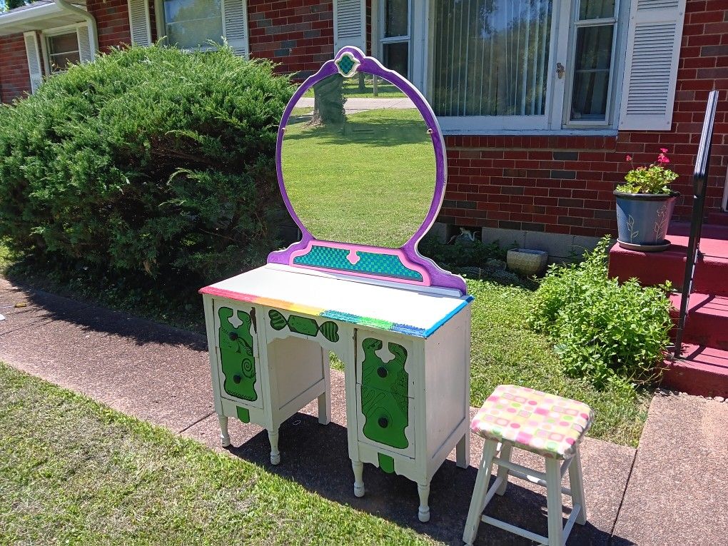 Antique Bureau With Stool