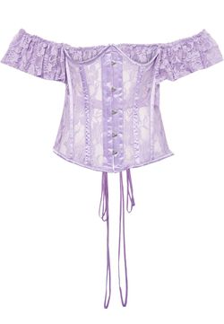 Lavender Daisy corsets size XL Women's Sheer Lace Underbust Underwire Corset W/Ruffle Sleeve