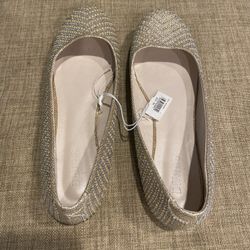 David’s Bridal Women’s Size 10 Rhinestone Ballet Flats Slip On Wedding Shoes