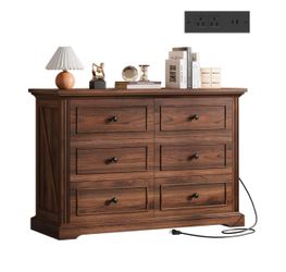 Farmhouse 6-Drawer Dresser with Charging Station New
