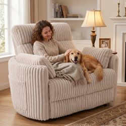 54.4" Wide Oversized Recliner Chair with Plush Faux Rabbit Fur, USB Charging Port & Adjustable Backrest