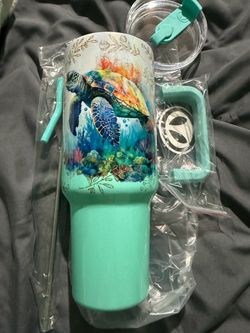Sea Turtle Tumbler with Handle and Straw 40oz