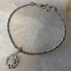 John Hardy JAI 925 Sterling Silver Pink CZ Floral Charm Bracelet