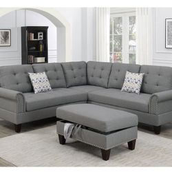 Gray Sectional Sofa With Ottoman (Free Delivery)