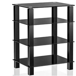 4 Tier Audio Video Component Cabinet with Glass Shelf 