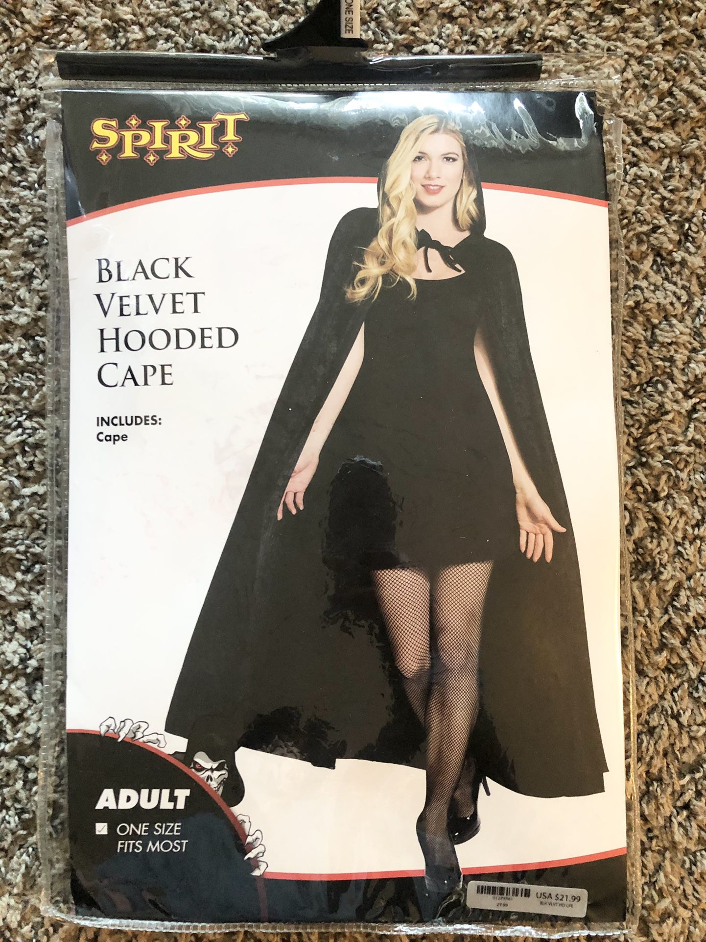 SPIRIT Black Velvet Hooded Cape Halloween Costume 