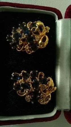 Diamond Navy blue and gold grape cluster earrings