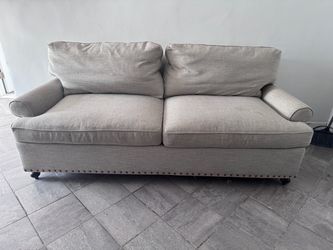 Gray Fabric Sofa with Nailhead Trim