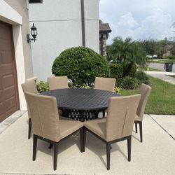 7 Piece Cast Aluminum Patio Dining Set With 60 Inches Round Table