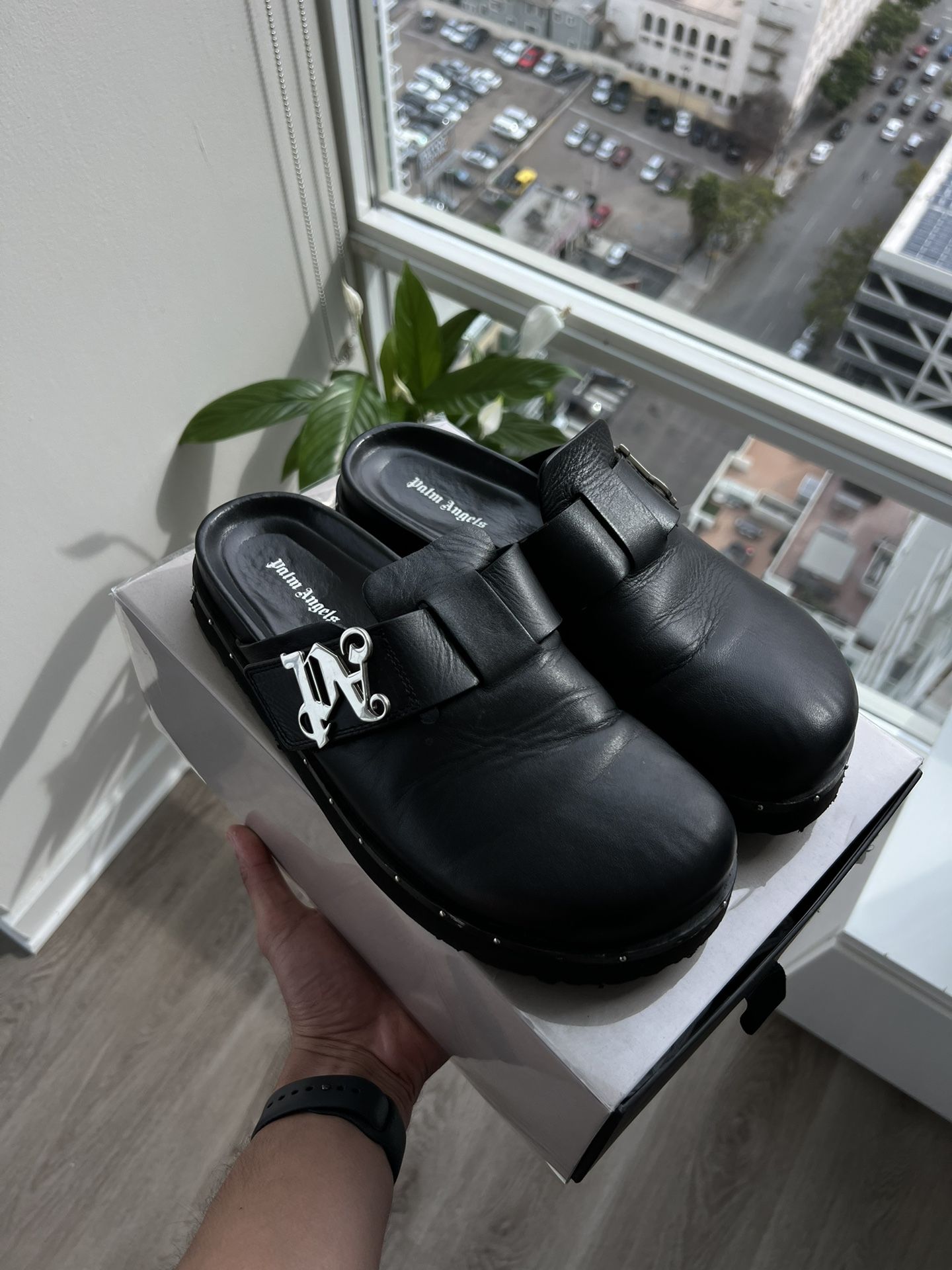 Palm Angels Studded Leather Mules