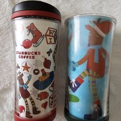 2 Starbucks Children’s Christmas Holiday Hot Cold Beverage Tumblers 8oz