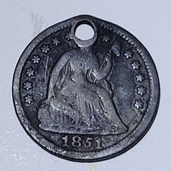 1851 Seated Liberty Dime Holed Silver Coin