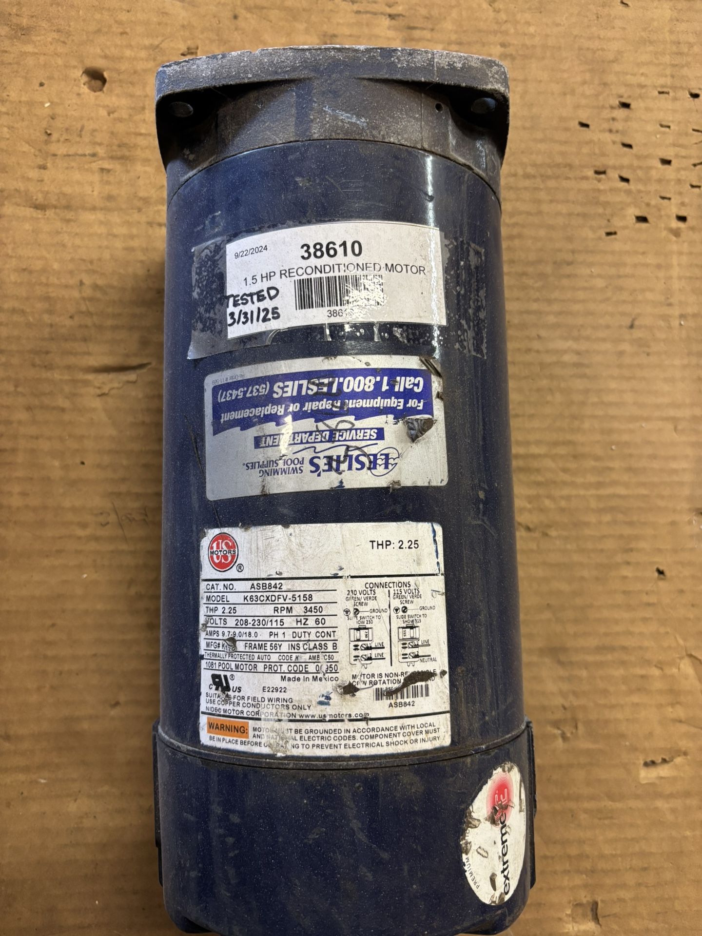 1.5 HP Sq Flange Reconditioned Motor
