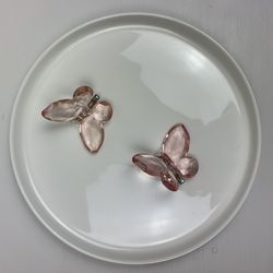 2 Pink Butterfly Clip Fake Crystals 