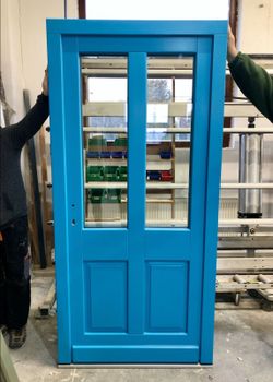 Blue Double Panel Door with Glass Inserts