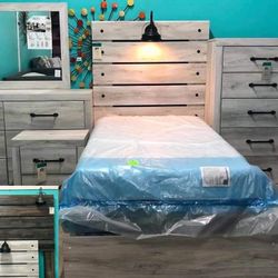 Cambeck Whitewash Panel Bedroom Set (Queen and King Bed Frame)