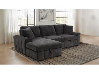 Pastrana Charcoal Grey Upholstered Sleeper Sectional Sofa LAF Chaise