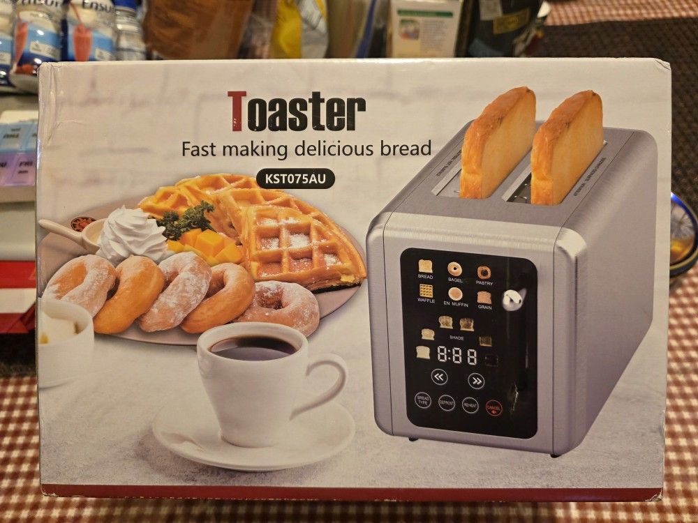 Touch screen Toaster 2 slice,Stainless Steel Digital Timer Toasters with Sound Function,6 Bread Types & 6 Shade Settings,Smart Extra Wide Slots Toaste