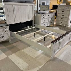 Antique White Bedroom Set Queen or King Bed Dresser Nightstand Mirror Chest Options Sawyer 