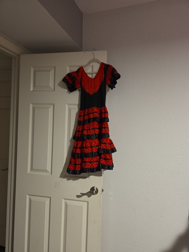 Red and Black Ruffled Dance Costume Dress