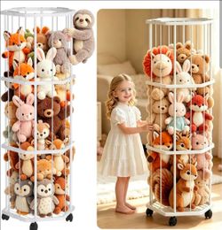 Stuffed Animal Storage Organizer for Kids, Metal Plush Toy Holder with Wheels and Elastic Cords, 57" Large Capacity