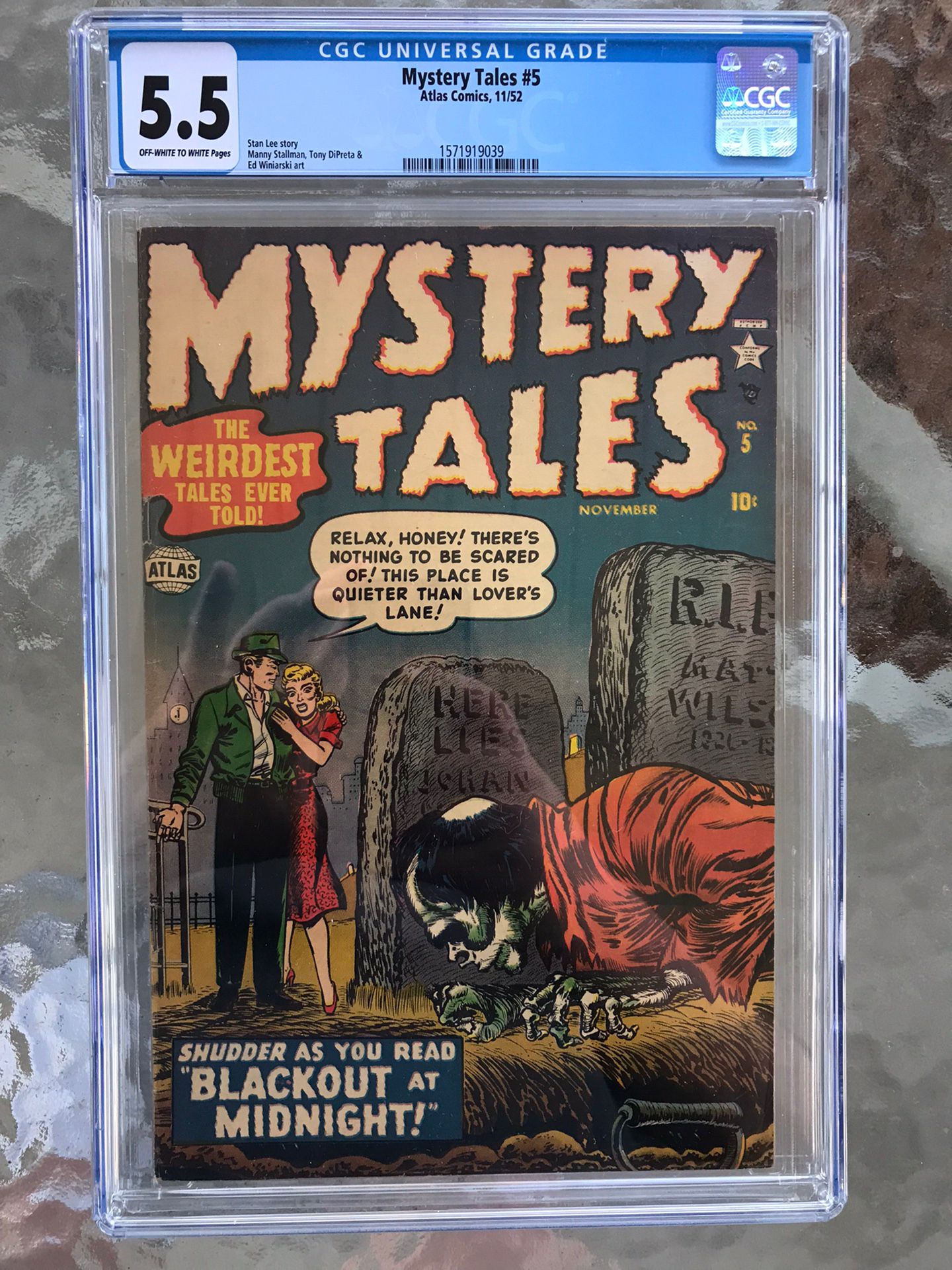 Mystery Tales #5 CGC 5.5 — O/w To White Pages; Zombie Cover; Stan Lee