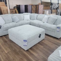 New 3pc Sectional In Ivory, Ottoman Sold Separately 
