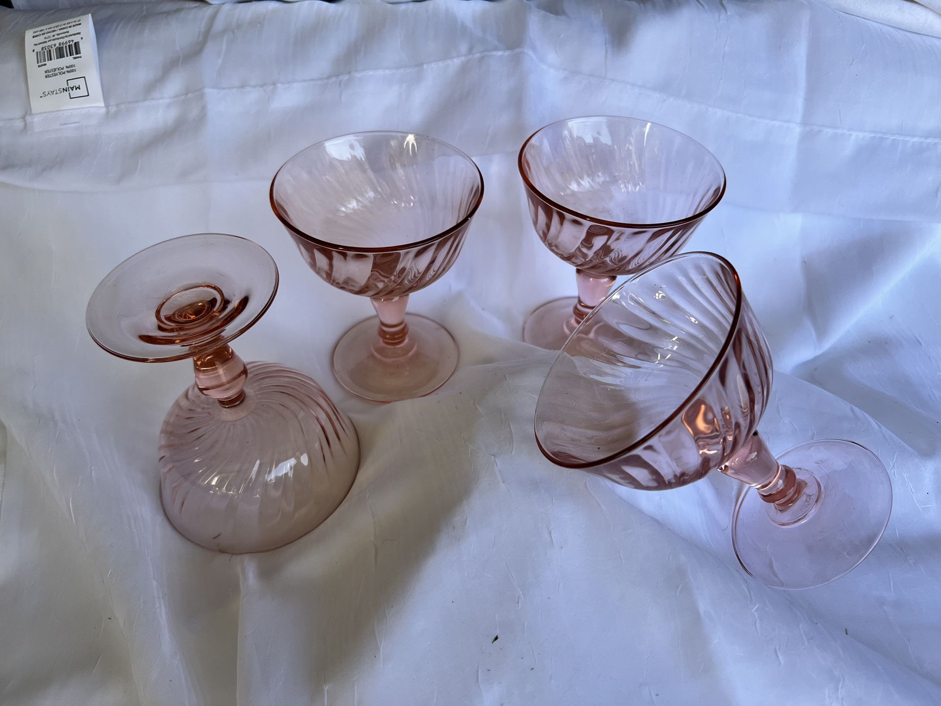 Vintage French Arcoroc Rosaline Pink Blush Champagne Coupe Glasses