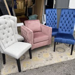 New Chairs Pink $235, Blue Set Of 2 $200, Grey Set Of 2 $260