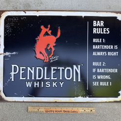 🔥 Pendleton Whiskey Bar Rules Metal Beer Bar Tin Sign  