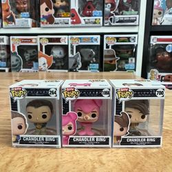 3 BITTY Chandler Bing Friends 1" Funko Pops Bunny 80s Hair w/ Baby Chick #264 #700 #1066