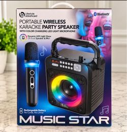 Brand New Wireless Bluetooth Karaoke Speaker with Microphone – LED Lights
