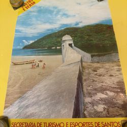 Vintage Mid-Century Original Travel, Tourism Poster Santos Brazil Circa 1960