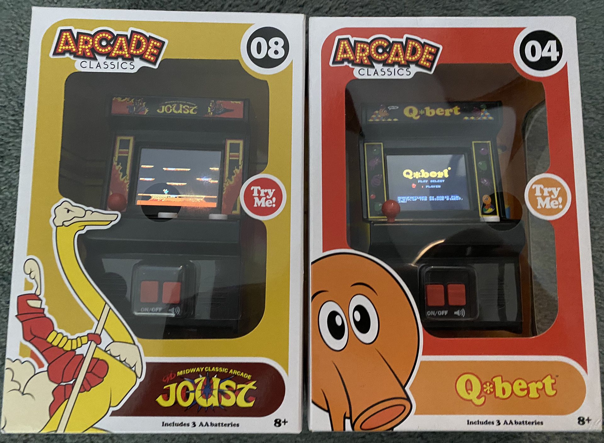 2 Mini Arcade Games Qbert Joust batteries included