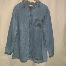 Bobbi Brooks Blue Denim Long Sleeve Button Down Shirt