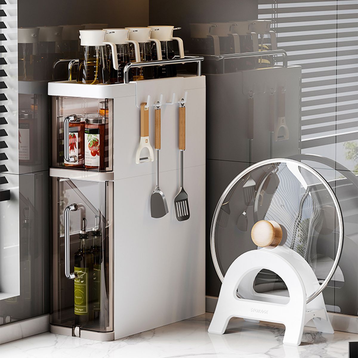 Spice Rack Organizer for Cabinet Kitchen Countertop Organizer Moveable Corner Shelf for Kitchen Standing Large Seasoning Storage Shelf Cup Lid Holder