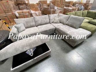 NEW Light Grey Plush Fabric Sectional Sofa STORAGE OTTOMAN Couch Chaise Set Modern Discount Furniture Ashley Style Designer BIG SALE Gray Black Beige