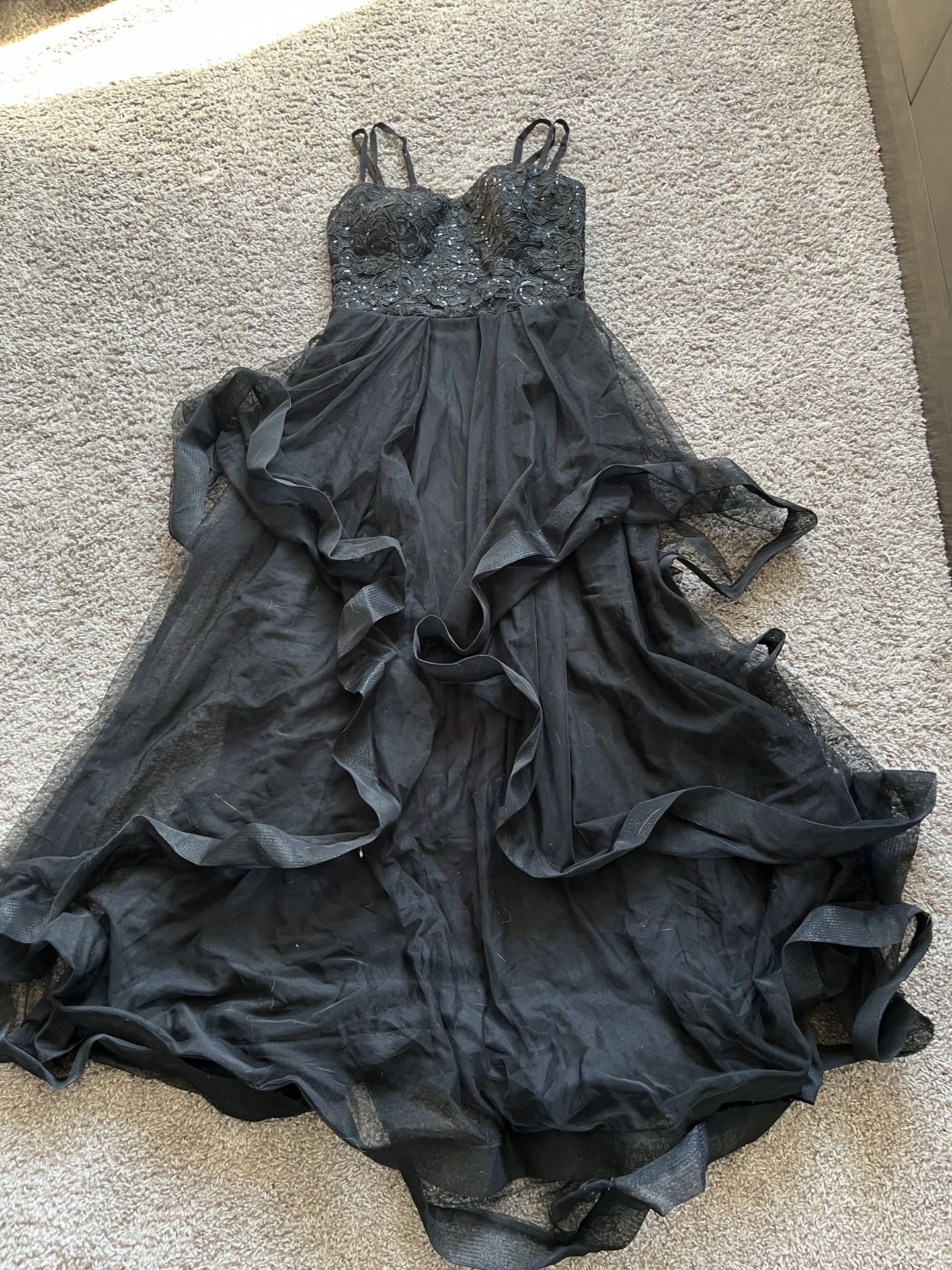 Black Sequined Lace & Tulle Formal Gown – Floor Length Evening Dress