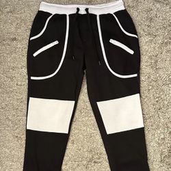 Blue Gear Men’s S Black/White 2-Zipper/5 Total Pocket Drawstring Jogger Pants 