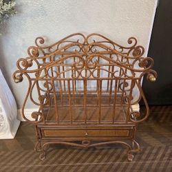 IRON MAGAZINE RACK WITH DRAWER VINTAGE MAGAZINE HOLDER BOOK HOLDER OBO