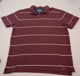 Nautica Red Striped Polo Shirt Men's XL 2 Button Classic Casual