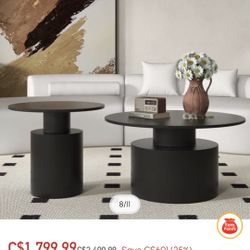 Black Round Coffee Table Metal Accent Table 